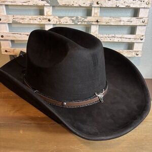 ILLUMA NWT Western Black Cowboy Women's Hat W/Black & Silvertone Band  felt